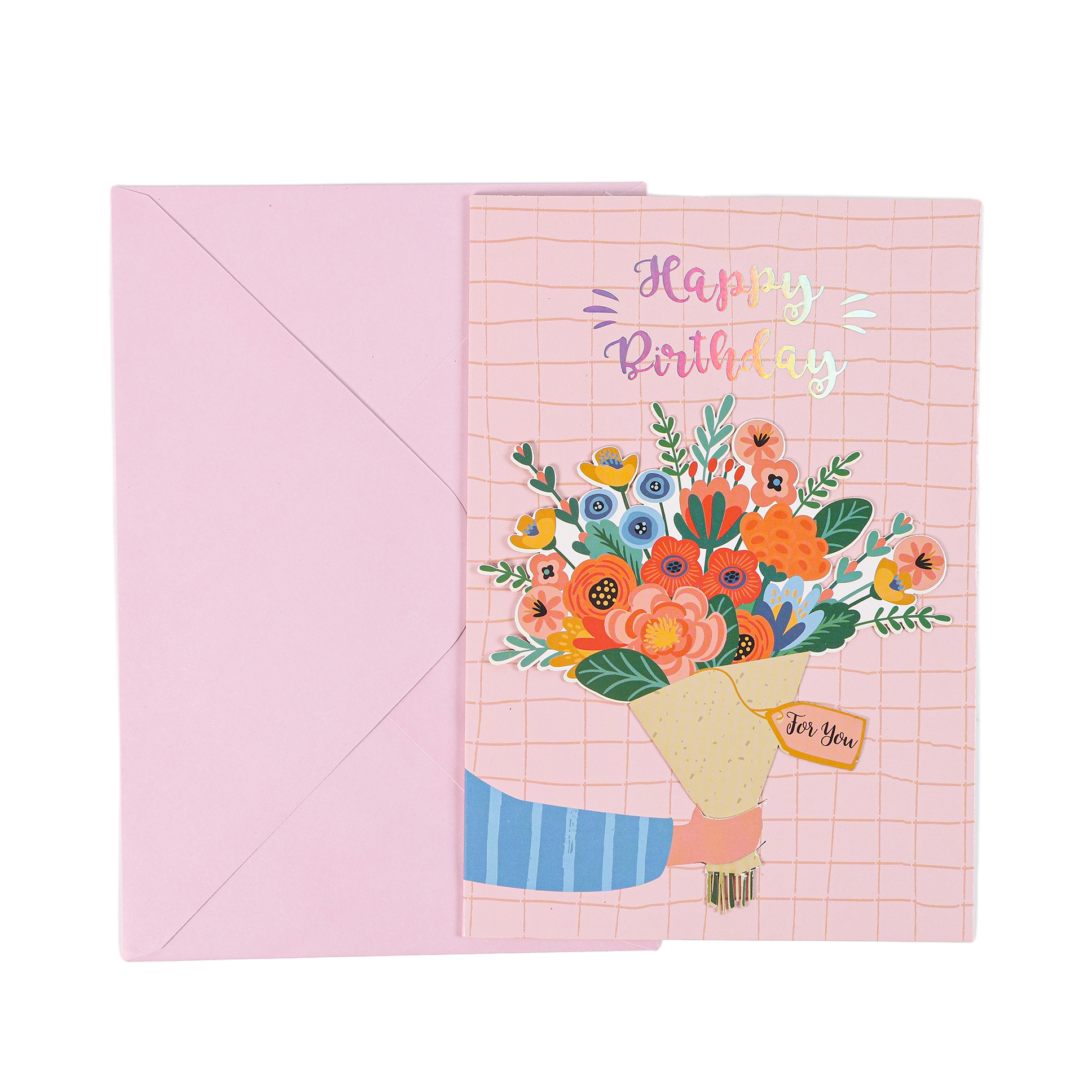 Pink Plaid Bouquet Birthday Card BA011